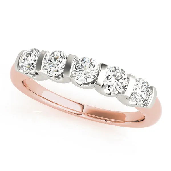 Five-Stone Round Diamond Channel Set White Gold Band Rose gold