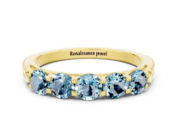 Five-Stone Round Aquamarine Prong-Set Band Yellow gold
