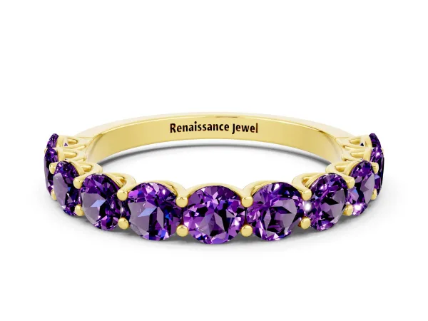Round Amethyst Shared Prong Eternity Band Yellow gold