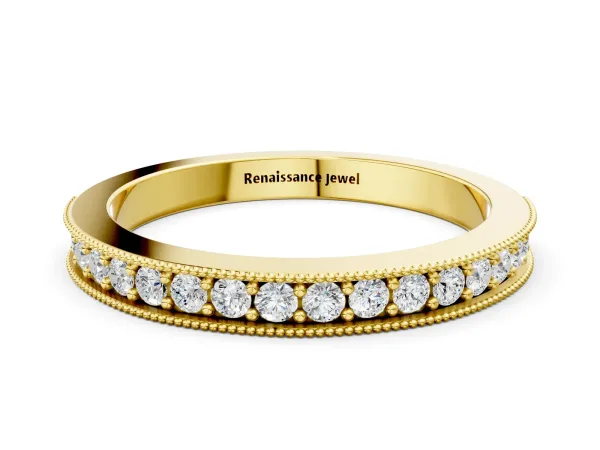 Round Diamond Milgrain Pavé Eternity Band Yellow gold