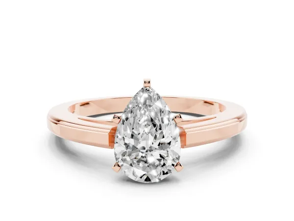 Pear Cut Solitaire Diamond Ring with Four-Prong Setting and Classic Band Rose gold