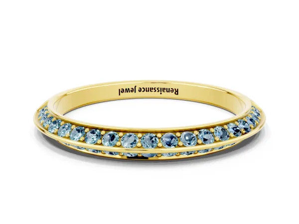 Double Row Pavé Round Aquamarine Eternity Band with Channel Setting Yellow gold