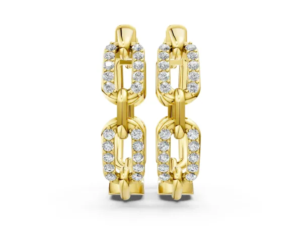 Round Cut Diamond Paperclip Hoop Earrings Yellow gold