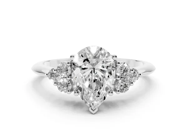 Pear Cut Cut Diamond Cluster Ring with Solitaire Band and Four-Prong Setting Platinum