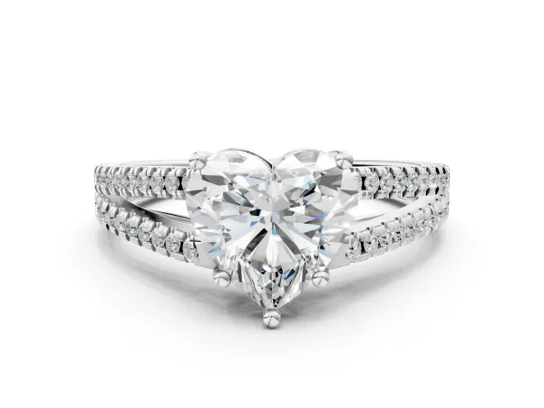 Heart Cut Diamond Solitaire Engagement Ring with Split Shank Pavé Band White gold