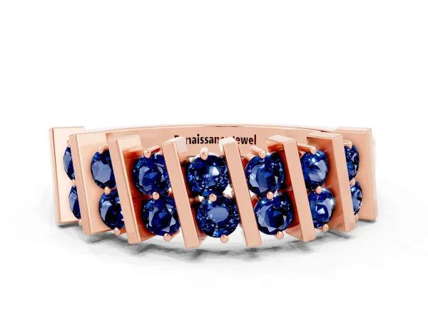 Channel Set Round Blue Sapphire Anniversary Band with Vertical Prongs Rose gold