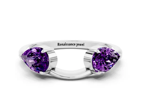 Two-Stone Pear Amethyst Bypass Ring with Prong Setting Platinum