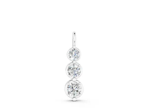Three-Stone Round Diamond Drop Pendant with Prong Setting Silver