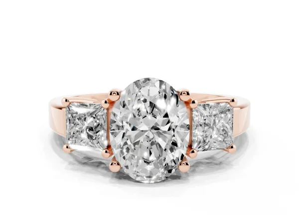 Three-Stone Oval Cut Cut Solitaire Ring with Prong Setting Rose gold