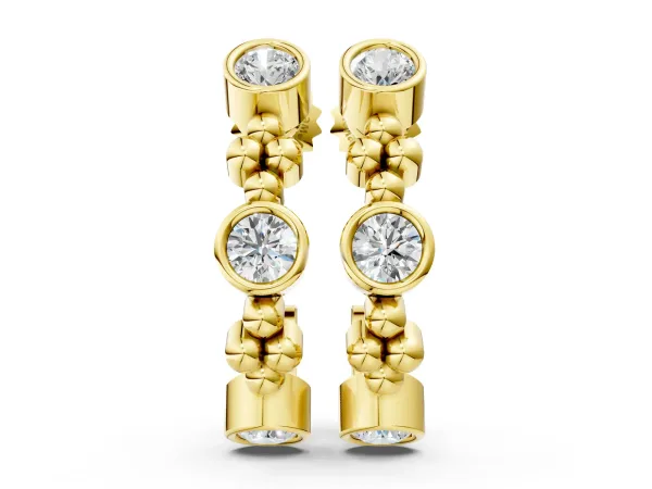 Bezel Set Round Diamond Beaded Hoop Earrings Yellow gold