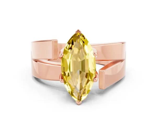 Modern Tension Set Marquise Cut Yellow Sapphire Solitaire Wide Band Ring Rose gold