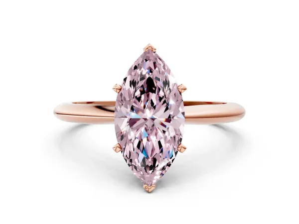 Fancy Pink Marquise Cut Diamond Solitaire Engagement Ring with Classic Band and Four-Prong Setting Rose gold