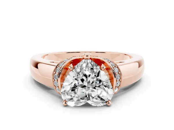 Heart Cut Solitaire Diamond Ring with Pave Band and Six-Prong Setting Rose gold