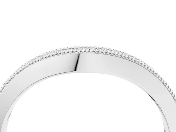Pavé Round Diamond Curved Band with Milgrain Edge Platinum