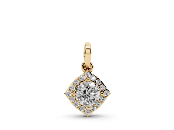Round Halo Diamond Pendant with Four-Prong Setting Yellow gold
