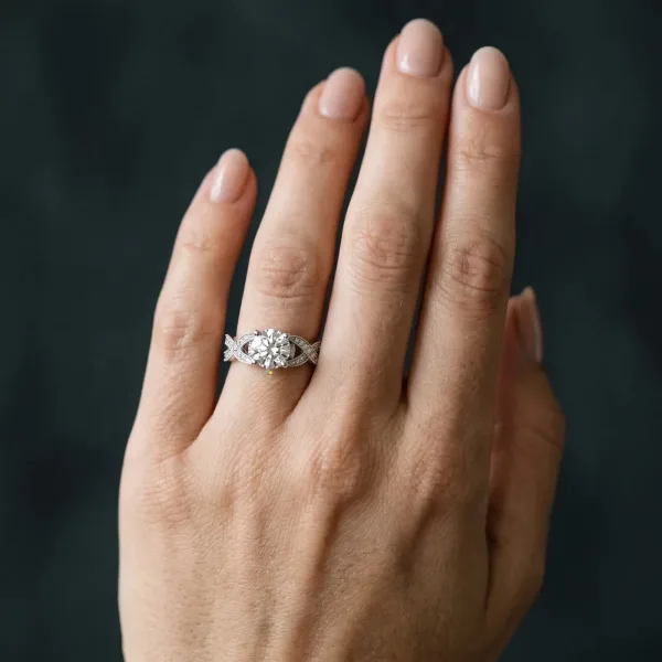 Asscher Cut Cut Diamond Twisted Band with Milgrain Pave Setting and Four-Prong Setting Platinum