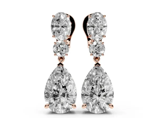 Oval, Round and Pear Diamond Huggie Drop Earrings Rose gold