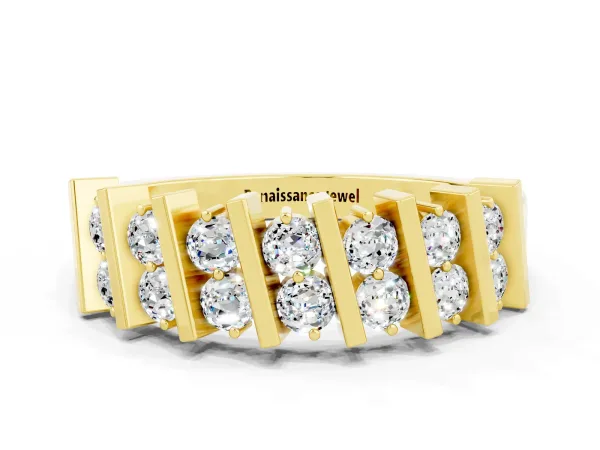 Channel Set Round Moissanite Anniversary Band with Vertical Prongs Yellow gold