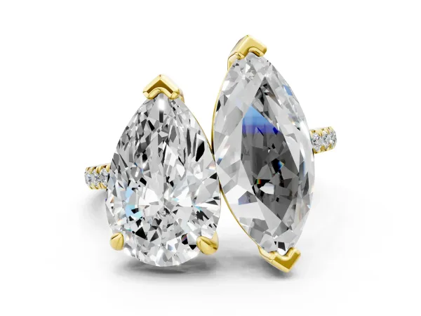 Pear and Marquise Toi Moi Ring with Prong Setting and Pave Band Yellow gold