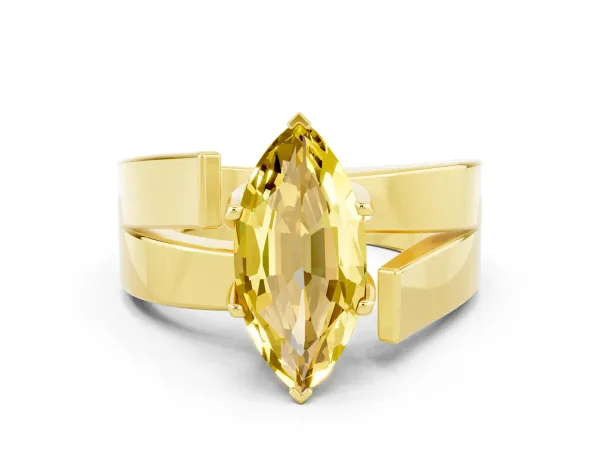 Modern Tension Set Marquise Cut Yellow Sapphire Solitaire Wide Band Ring Yellow gold