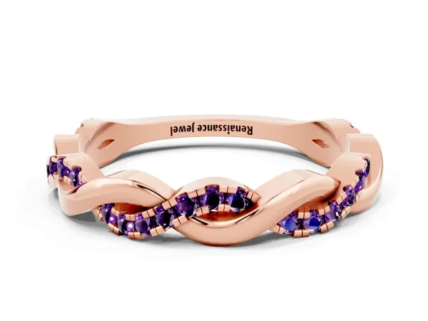 Round Amethyst Twist Eternity Band with Pavé Setting Rose gold