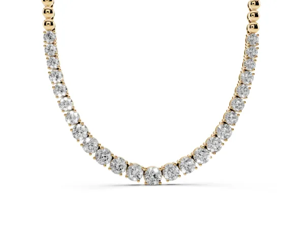Round Diamond Tennis Necklace with Prong Setting and Bead Chain Yellow gold