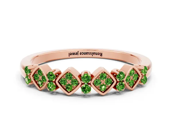 Pavé Cushion Peridot Cluster Eternity Band with Prong Setting Rose gold