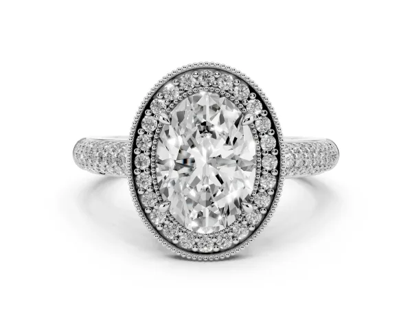 Oval Cut Cut Halo Diamond Pave Band with Four-Prong Setting Platinum