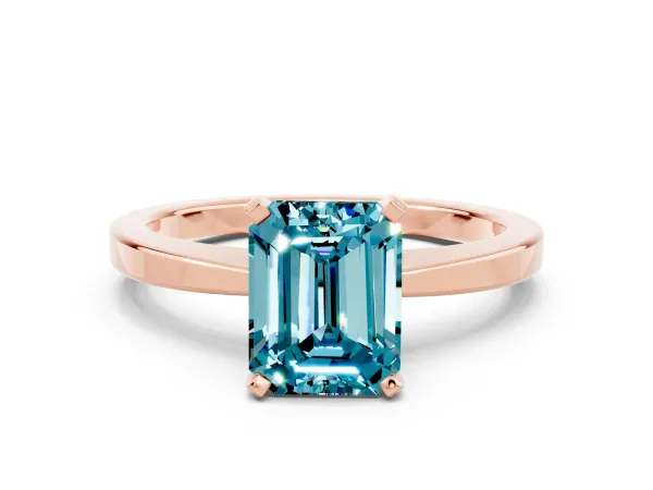 Emerald Cut Blue Topaz Solitaire Engagement Ring with Classic Band and Four-Prong Setting Rose gold
