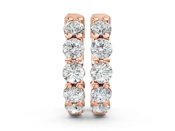 Round Diamond Eternity Hoop Earrings with Scalloped Band and Four-Prong Setting Rose gold