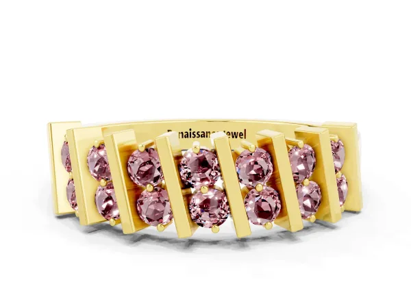 Channel Set Round Morganite Anniversary Band with Vertical Prongs Yellow gold