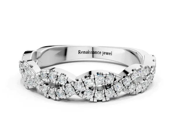 Round Diamond Twisted Eternity Band with Pavé and Shared Prong Setting Platinum
