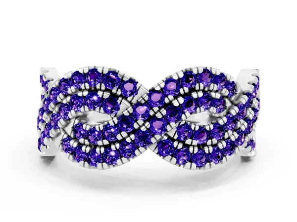 Pavé Round Tanzanite Infinity Twist Band with Shared Prong Setting Platinum