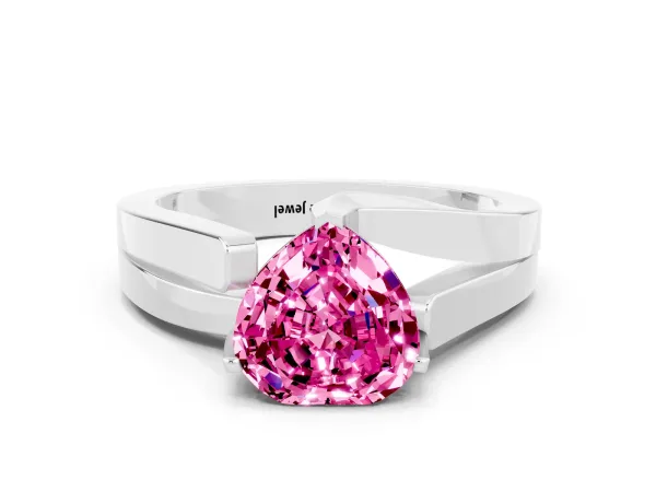 Modern Tension Set Heart Cut Pink Sapphire Solitaire Wide Band Ring Platinum