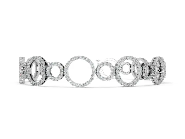 Round Cut Diamond Halo Circle Link Bracelet with Pave Setting White gold