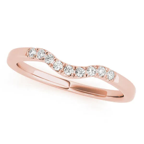 Curved Diamond Wedding Band with Round Cut Stones and Shared Prong Setting Rose gold