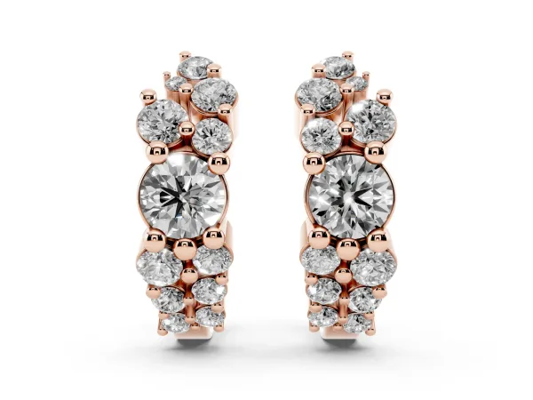 Round Diamond Hydrangea Bouquet Hoop Earrings with Diamond Accents Rose gold
