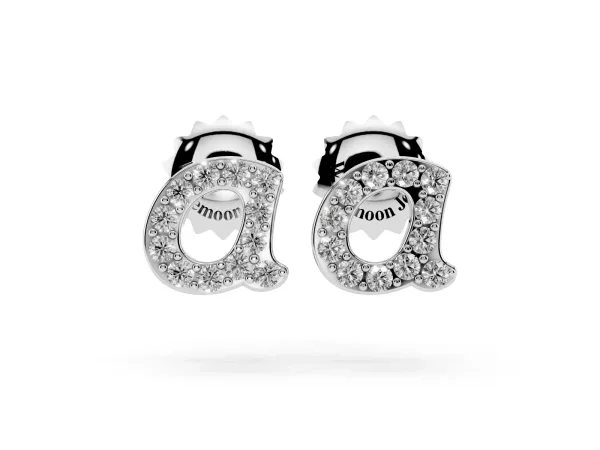 Round Diamond Initial A Stud Earrings Platinum