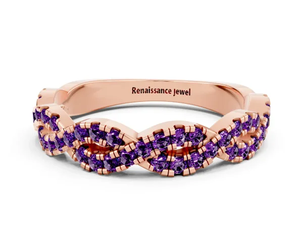 Round Amethyst Twisted Eternity Band with Pavé and Shared Prong Setting Rose gold