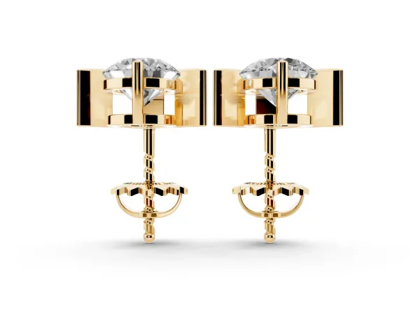 Round Diamond Inverted V Stud Earrings Yellow gold