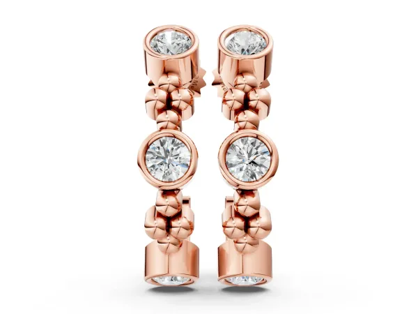 Bezel Set Round Diamond Beaded Hoop Earrings Rose gold