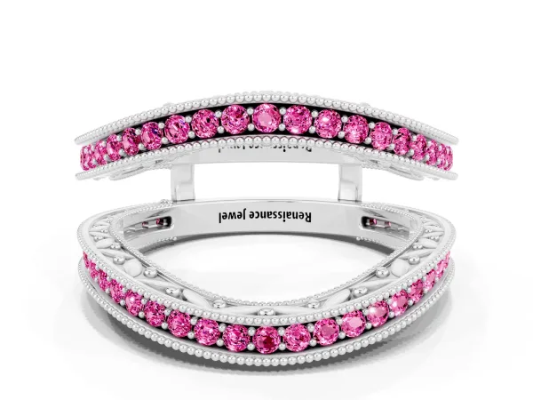 Round Pink Sapphire Milgrain Eternity Band with Channel Setting Platinum