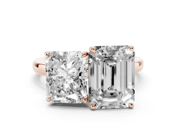 Radiant Cut and Emerald Cut Toi Moi Ring with Prong Setting Rose gold