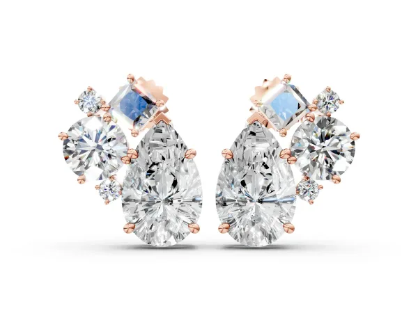 Multi-Shape Diamond Mosaic Five Stone Stud Earrings Rose gold