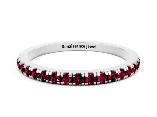 Pavé Round Garnet Half Eternity Band with Shared Prong Setting Platinum