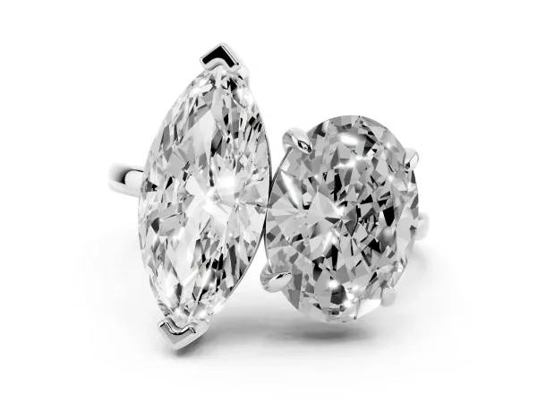 Oval and Marquise Toi Moi Ring with Prong Setting and Plain Band Platinum