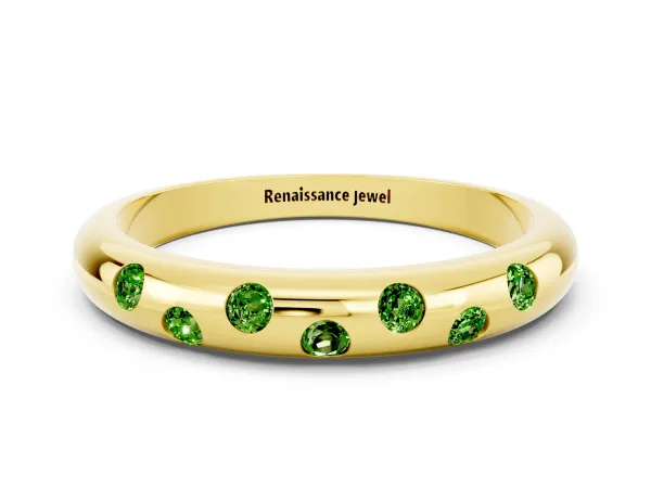 Round Peridot Flush-Set Comfort Fit Band Yellow gold
