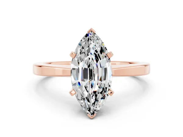 Marquise Cut Moissanite Solitaire Engagement Ring with Classic Band and Four-Prong Setting Rose gold