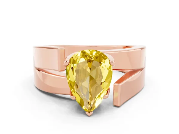 Modern Tension Set Pear Cut Yellow Sapphire Solitaire Wide Band Ring Rose gold