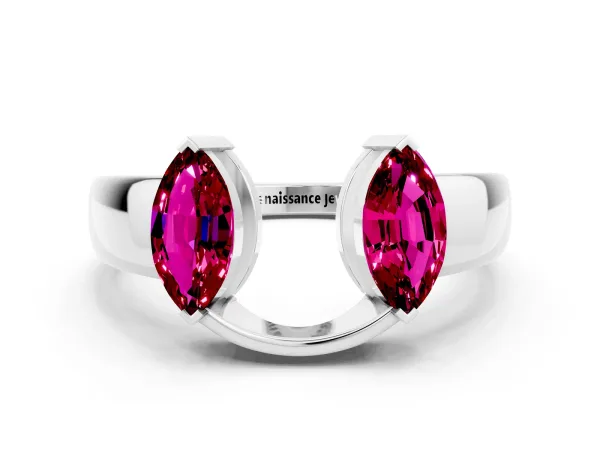 Marquise Garnet Open Band Ring with Tension Setting Platinum